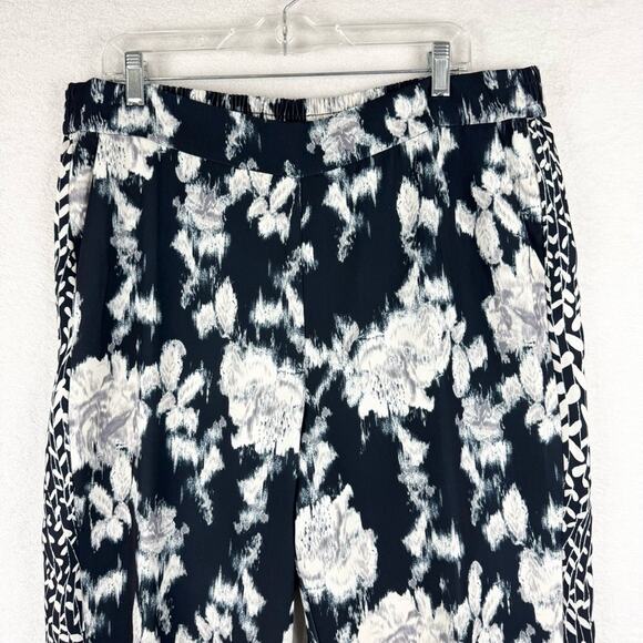 Natori Tie-Dye Floral Fluid Crepe Pull On Pants Black/White/Grey Sz XL Cocktail - Picture 7 of 16